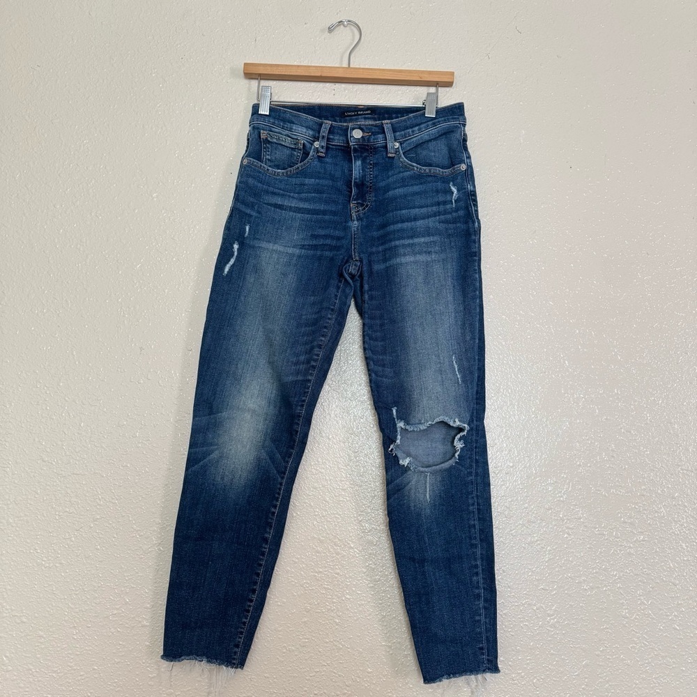 Lucky Brand Mid Rise Ava Skinny Ankle Distressed Dark Vintage Wash Denim Jeans